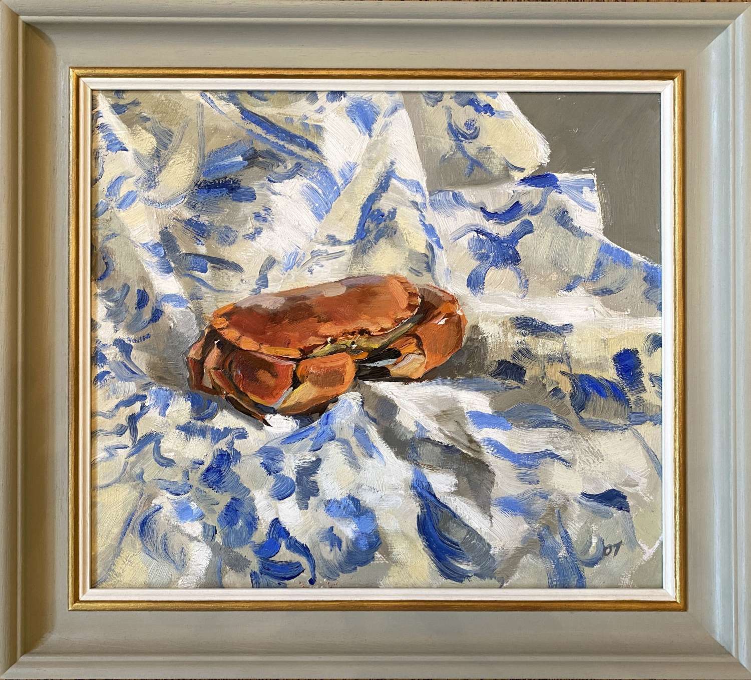 Crab on Blue and White - Ollie Tuck