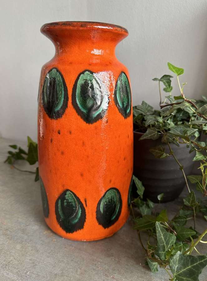 Green leaf vase - West German pottery