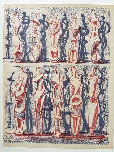 Red and Blue Standing Figures - After Henry Moore