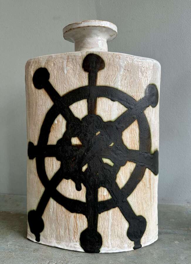 Ship's Wheel Pot - Signed Elliot, 1968