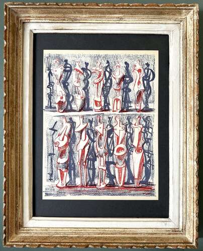 Red and Blue Standing Figures - After Henry Moore