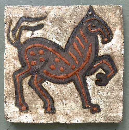 Ceramic Horse Tile - French 1960s